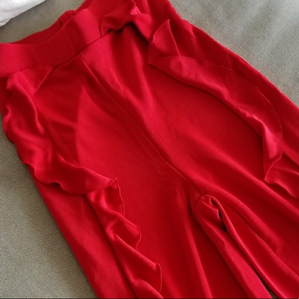 High Waisted Red Ruffle Pants - Picture 2 of 4
